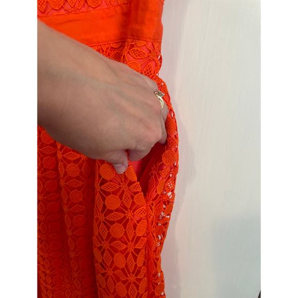 Talbots Lace Fit & Flare Dress orange pockets short sleeve square neckline 12p - Picture 4 of 8
